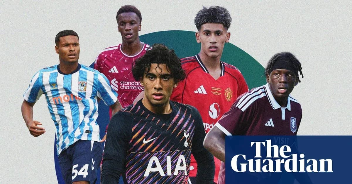 Five young football players from different teams