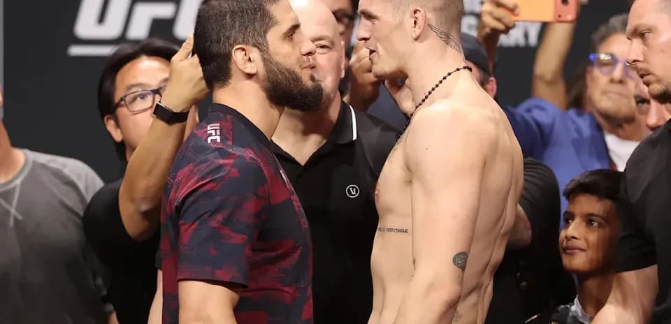 Fighters face-off during UFC weigh-in event