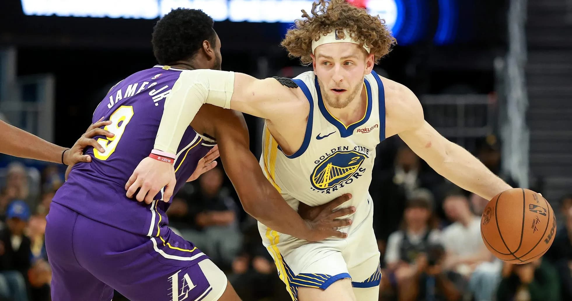 Player dribbling while being defended during game