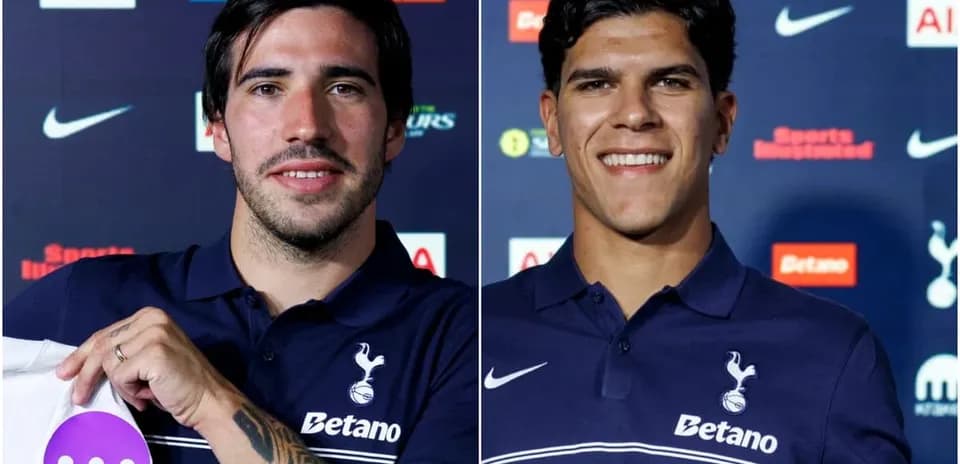 Two players posing at Tottenham Hotspur press event