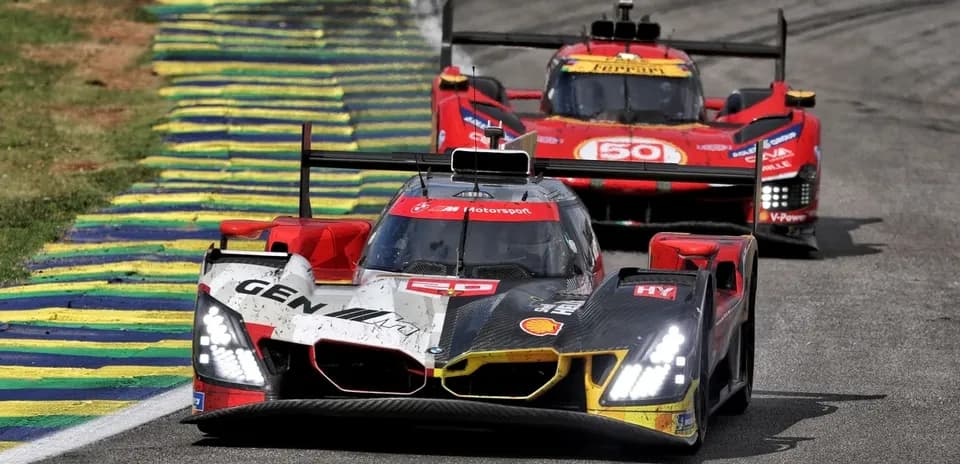 Two racing cars competing on a racetrack