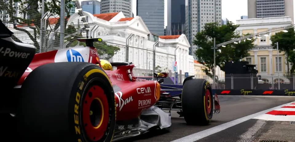Formula 1 car racing on urban circuit in Singapore