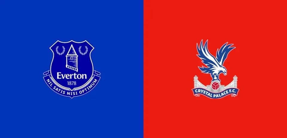 Everton and Crystal Palace logos on colored backgrounds