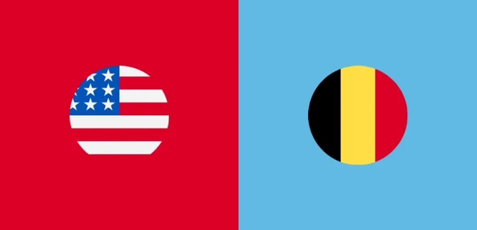 Flags of USA and Belgium on colored backgrounds