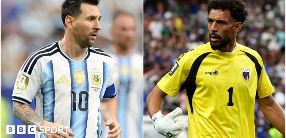 Lionel Messi and goalkeeper in match action