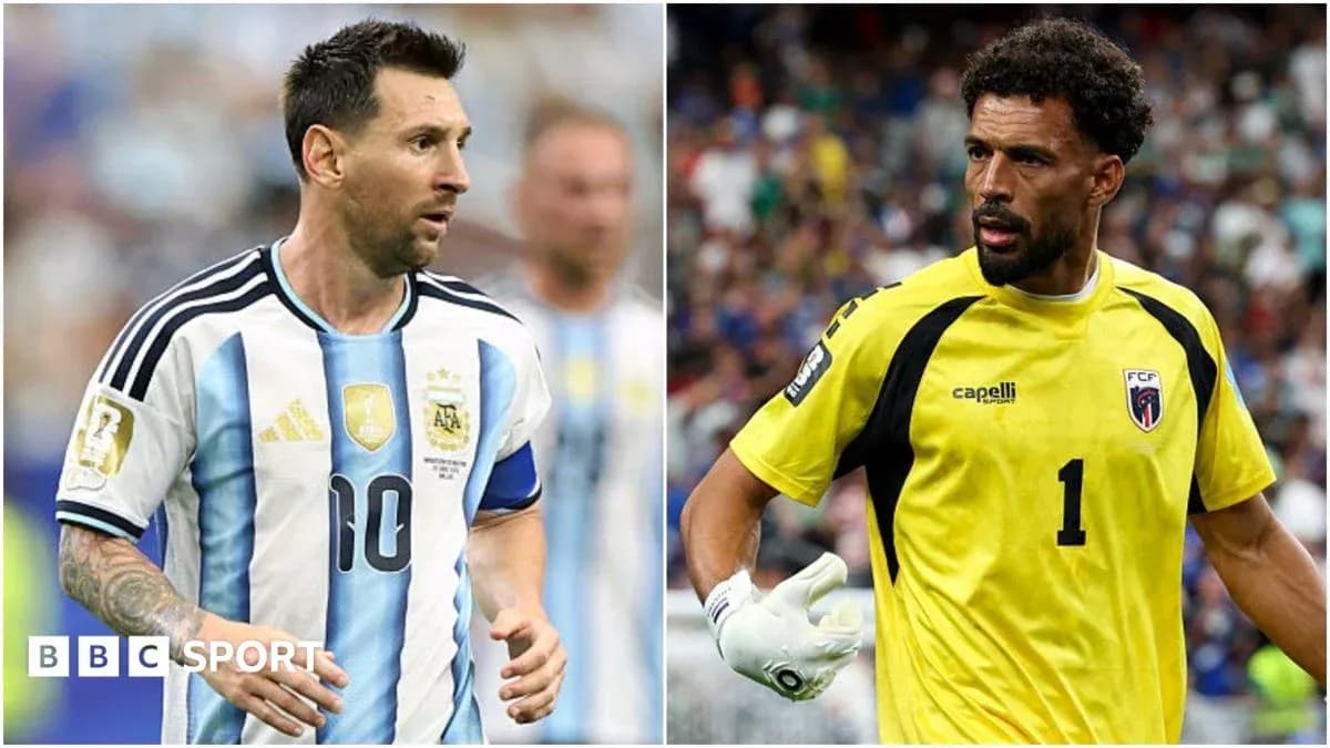 Lionel Messi and goalkeeper in match action