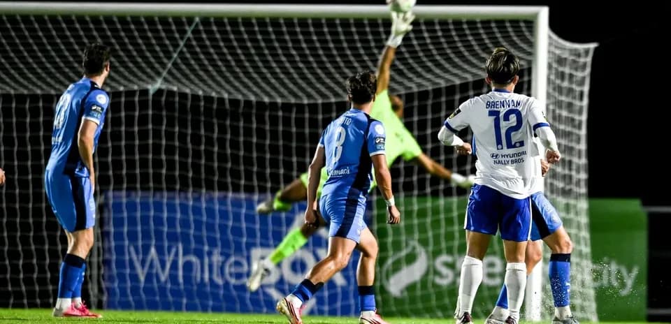 Goalkeeper diving to save a shot on goal