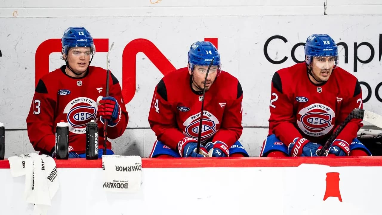 Montreal Canadiens players sitting on bench during game