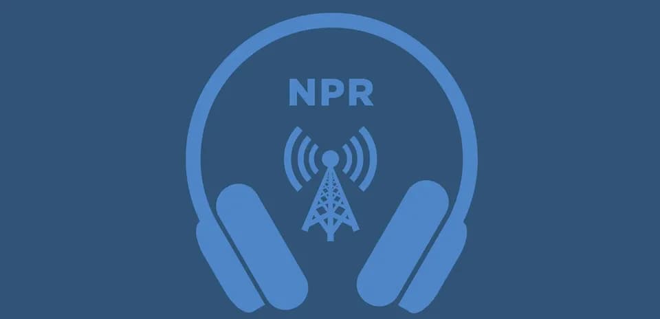 NPR logo with headphones and radio tower icon