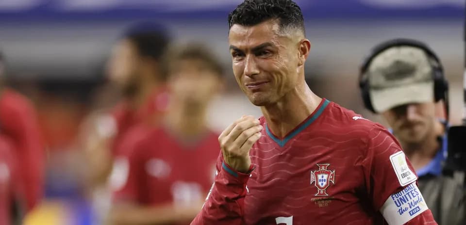 Cristiano Ronaldo in Portugal kit on the pitch