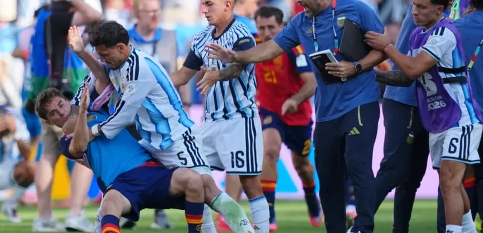 Players clashing during intense moment on field