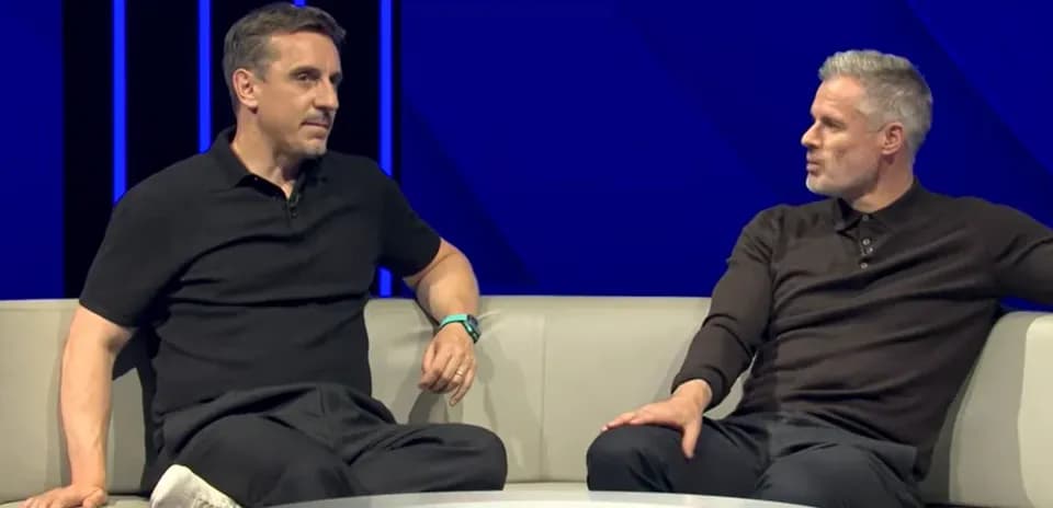 Two analysts discussing on a talk show set