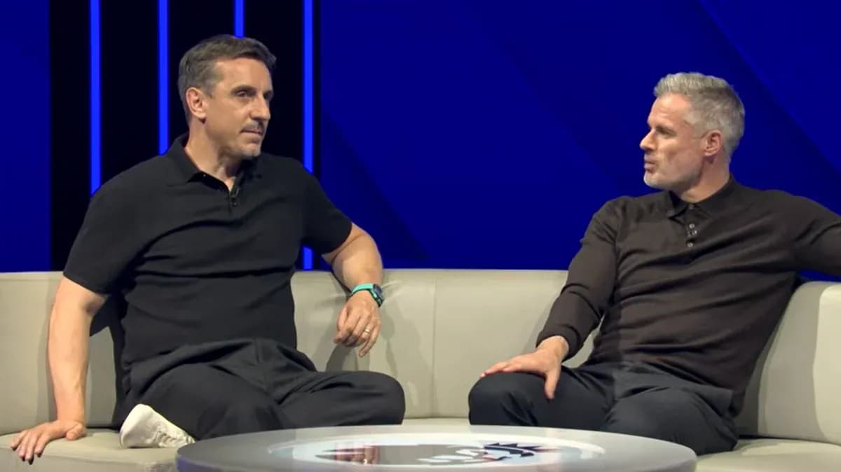 Two analysts discussing on a talk show set