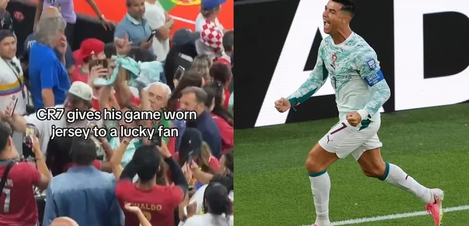 CR7 giving his jersey to a fan in crowd