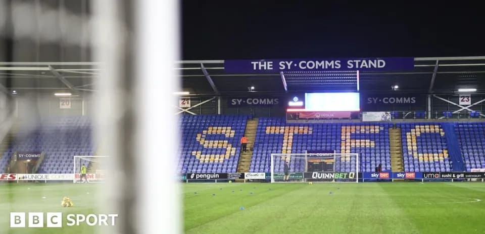 Shrewsbury Town stadium with empty stands before match