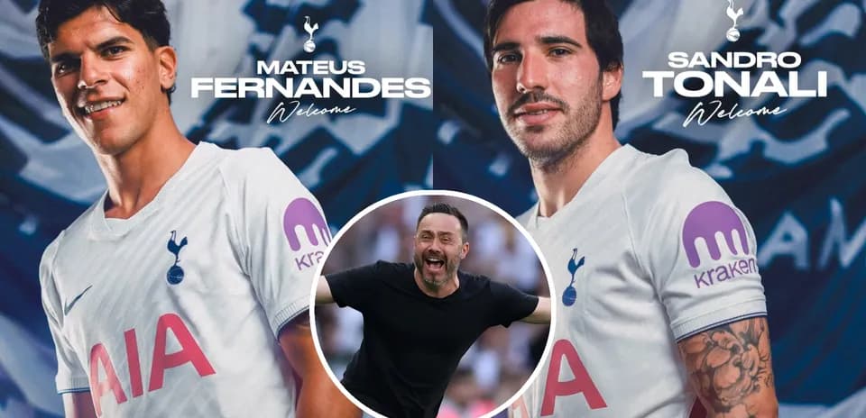Mateus Fernandes and Sandro Tonali at Tottenham announcement