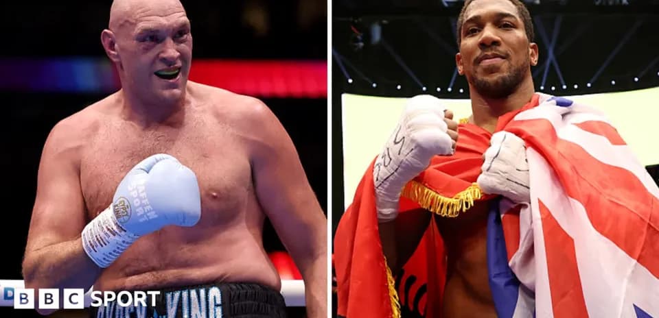 Tyson Fury and Anthony Joshua in boxing stance