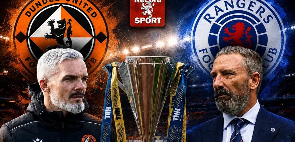 Trainers of Dundee United and Rangers with trophy