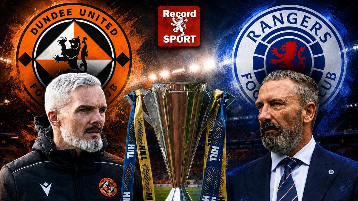 Trainers of Dundee United and Rangers with trophy