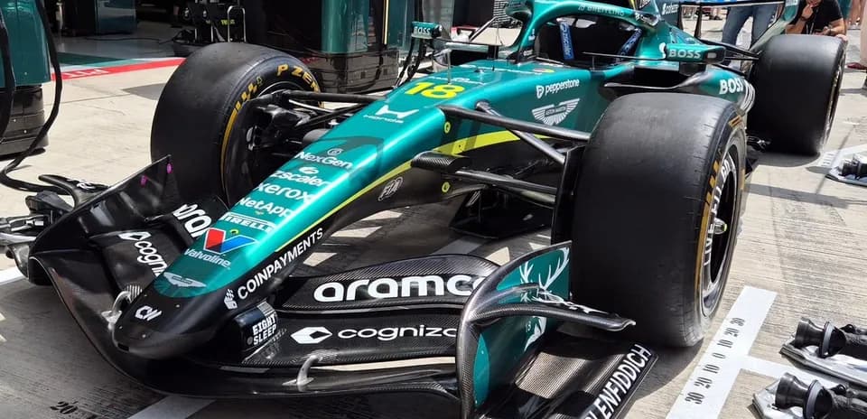 Aston Martin F1 car in the pit lane