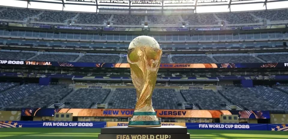 FIFA World Cup trophy displayed in stadium