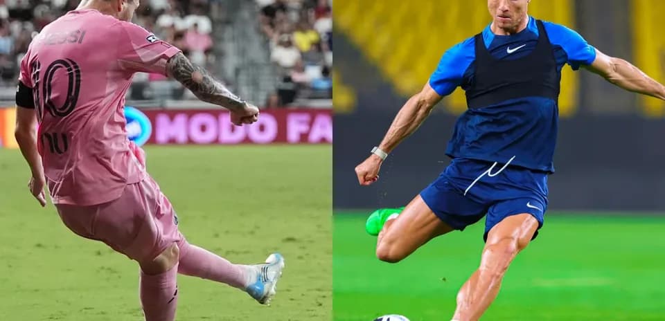 Messi and Ronaldo practicing soccer skills