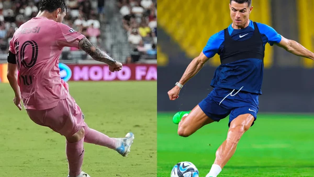 Messi and Ronaldo practicing soccer skills