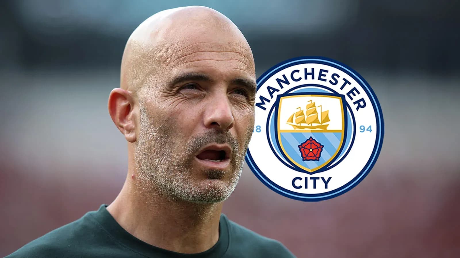 Men coach with Manchester City logo in background Men coach with Manchester City logo in background