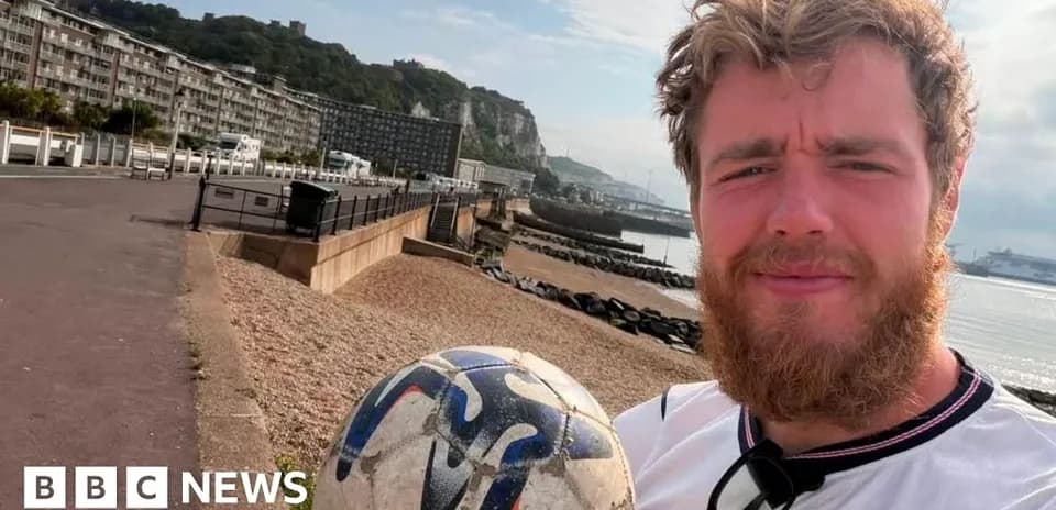 Shoreline selfie with a soccer ball
