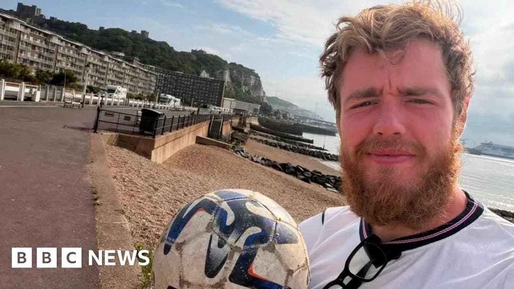 Shoreline selfie with a soccer ball