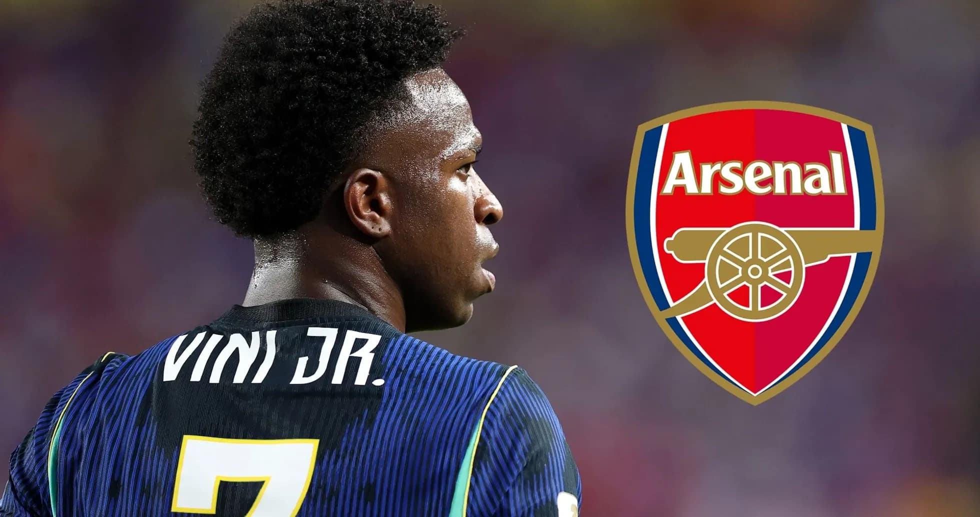 Futbolchi Vini Jr. Arsenal logosi oldida