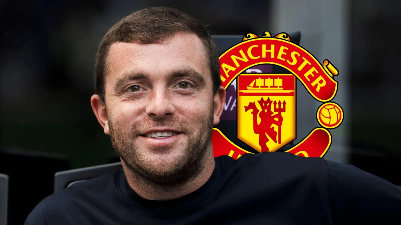 Shaxsiyati ko'rinadigan Manchester United logosi fonida