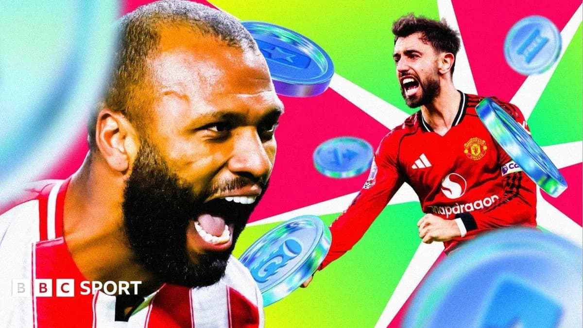 Bruno Fernandes and player celebrating in vibrant background Bruno Fernandes and player celebrating in vibrant background