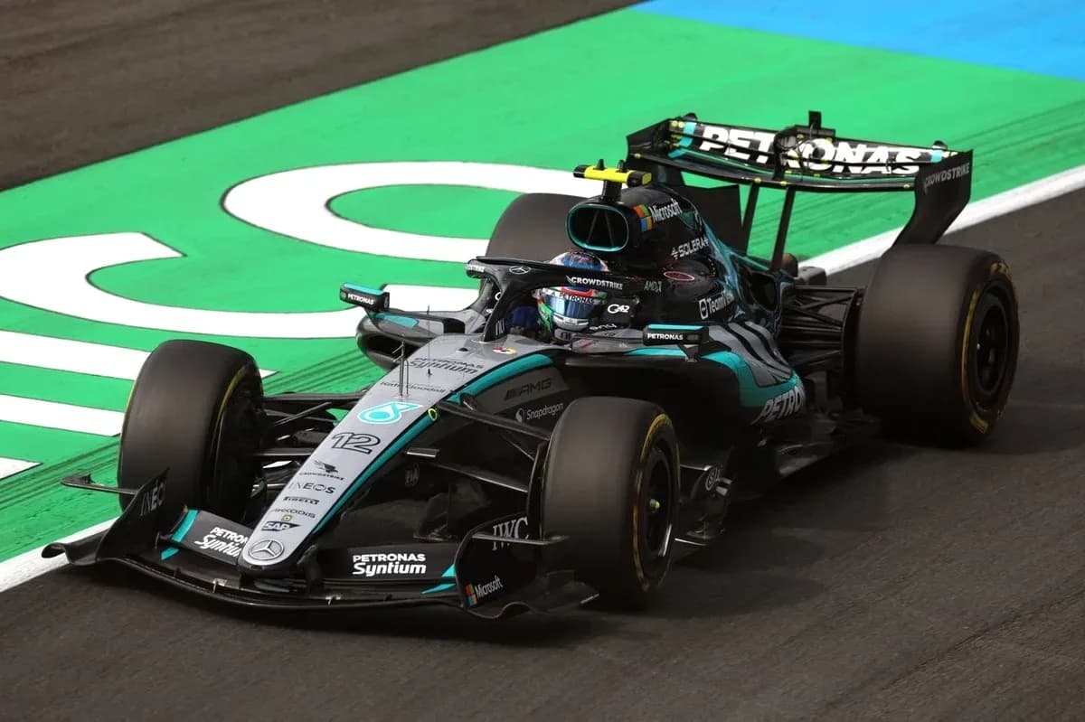 Mercedes Formula 1 car racing on the track