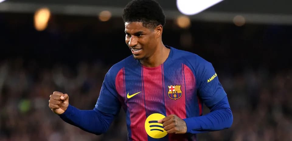 Barcelona player celebrating after scoring a goal