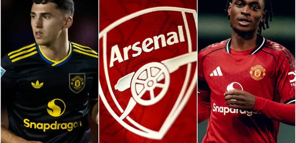 Futbolchilar va Arsenal logotipi ko'rsatilgan