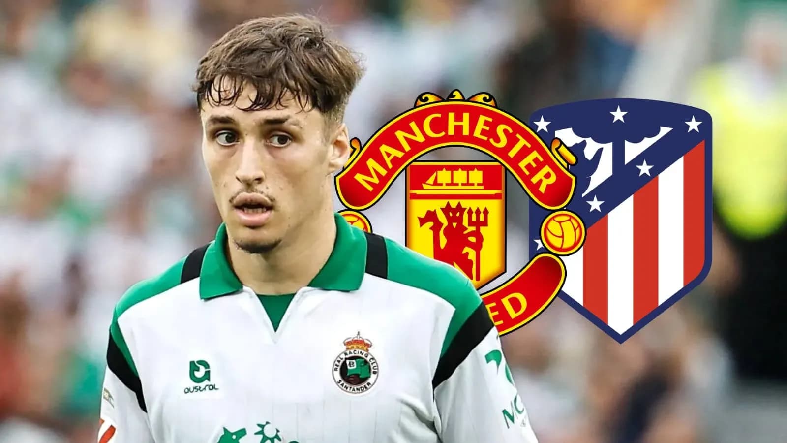 Futbolchi maydonda, Manchester United va Atletico Madrid logotiplari