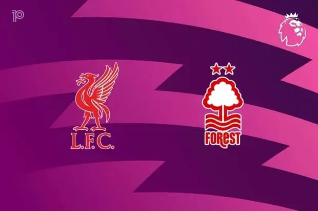 Liverpool and Nottingham Forest logos on purple background