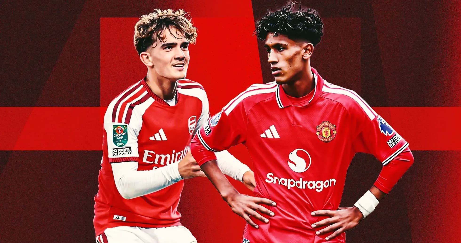 Arsenal and Manchester United players in team kits