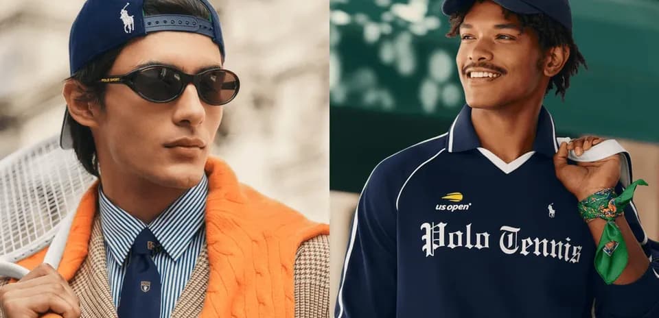 Two models showcasing tennis fashion styles