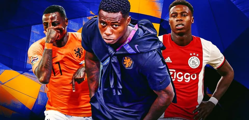 Three football players in team jerseys posing together