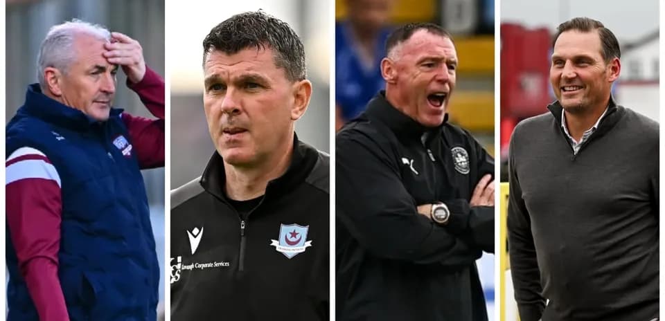 Four football managers during matches and training