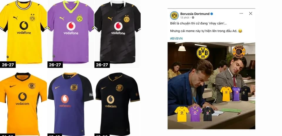 Borussia Dortmund and Kaizer Chiefs jerseys displayed