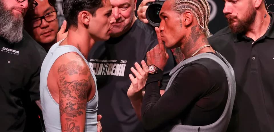 Boxers facing off at pre-fight weigh-in event