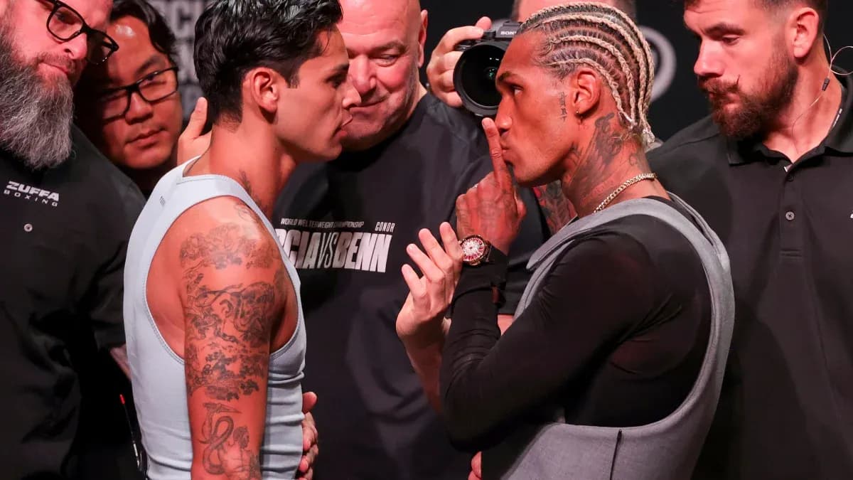 Boxers facing off at pre-fight weigh-in event