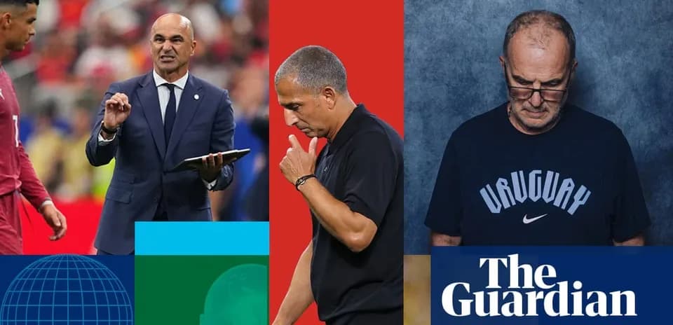 Three football coaches in various poses during matches