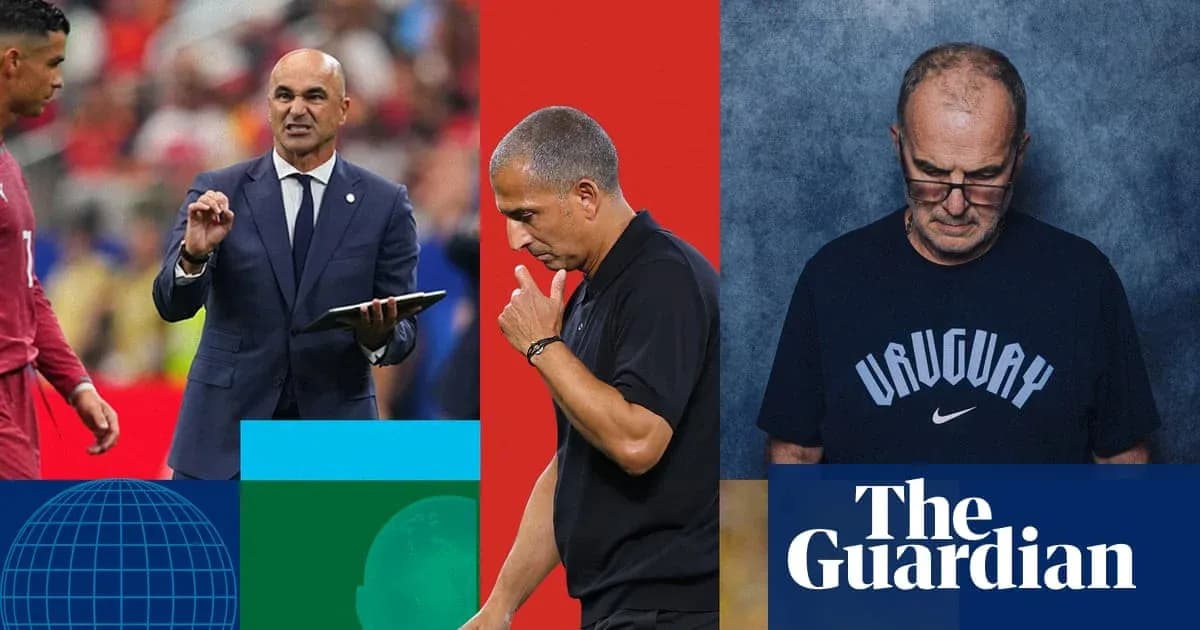 Three football coaches in various poses during matches