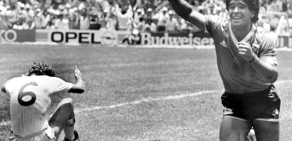 Diego Maradona celebrating a goal during match