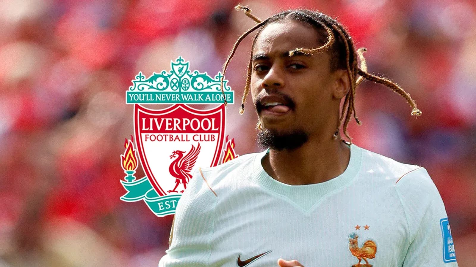 Futbolchi o'yinda, Liverpool logotipi ko'rinadi Futbolchi o'yinda, Liverpool logotipi ko'rinadi