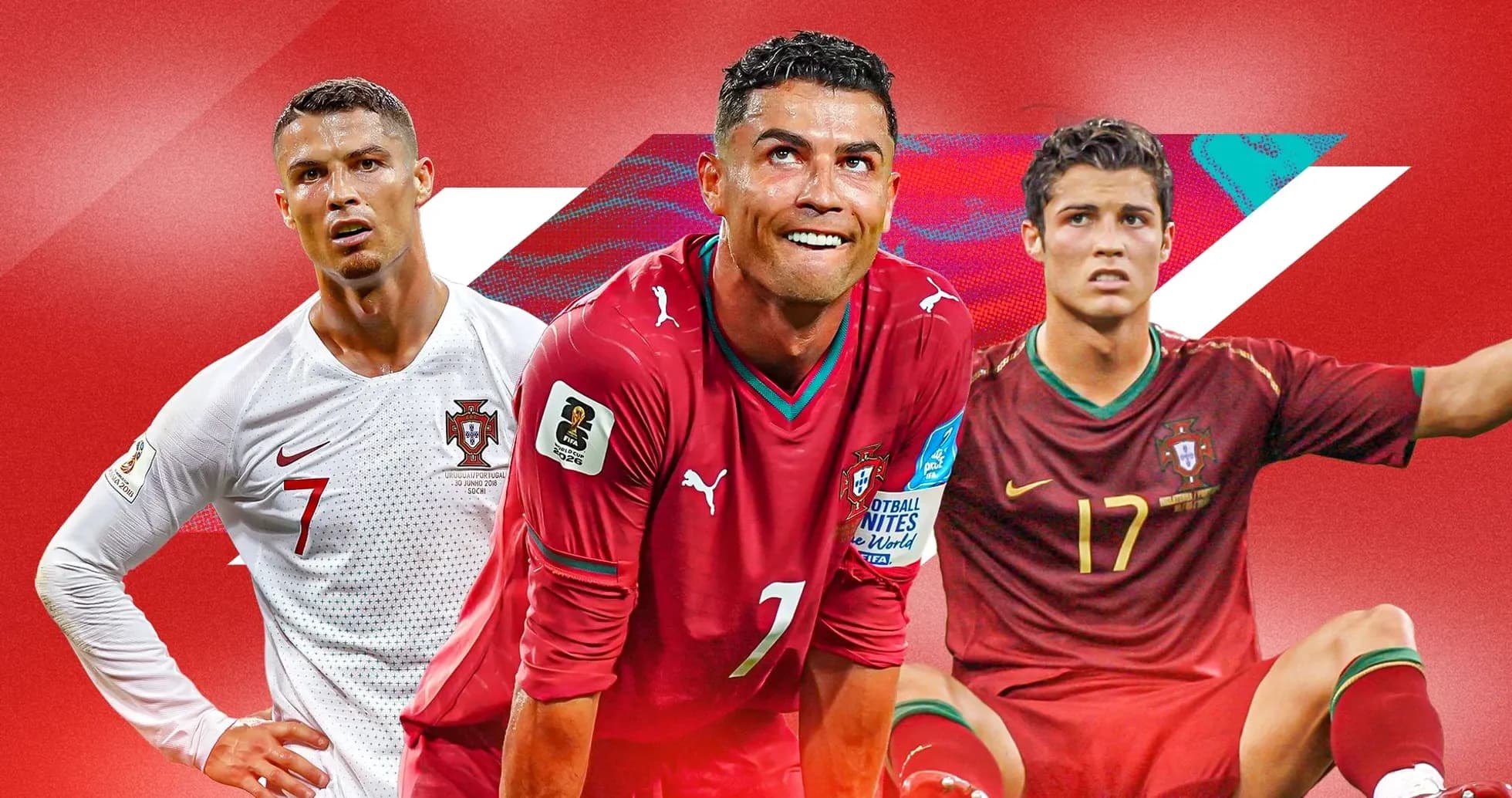 Cristiano Ronaldo in three different Portugal jerseys